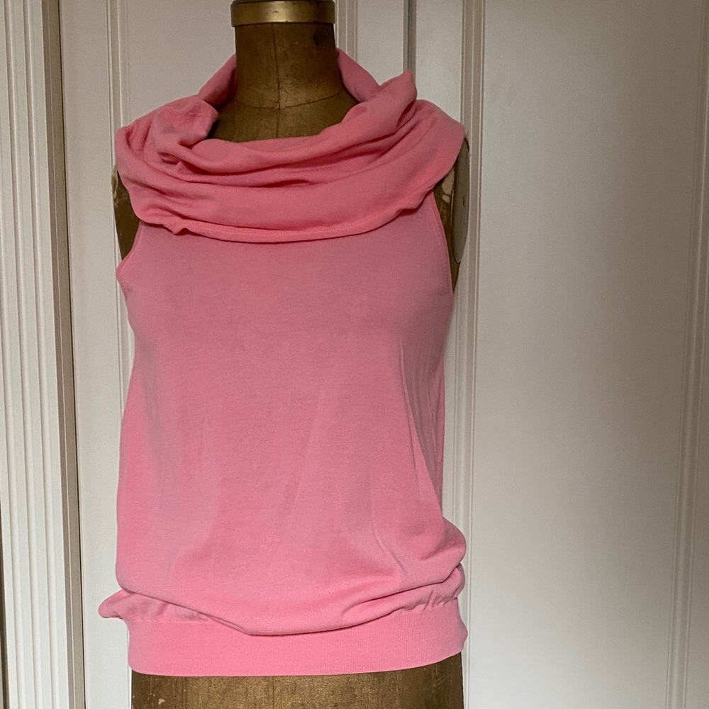 Elegant Pink Cowl Neck Sleeveless Sweater